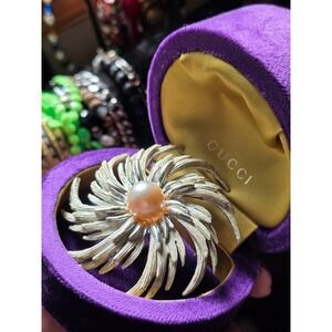 Vintage Sarah Coventry Silver Tone‎ Faux Pearl Spray Statement Brooch Pin 3"